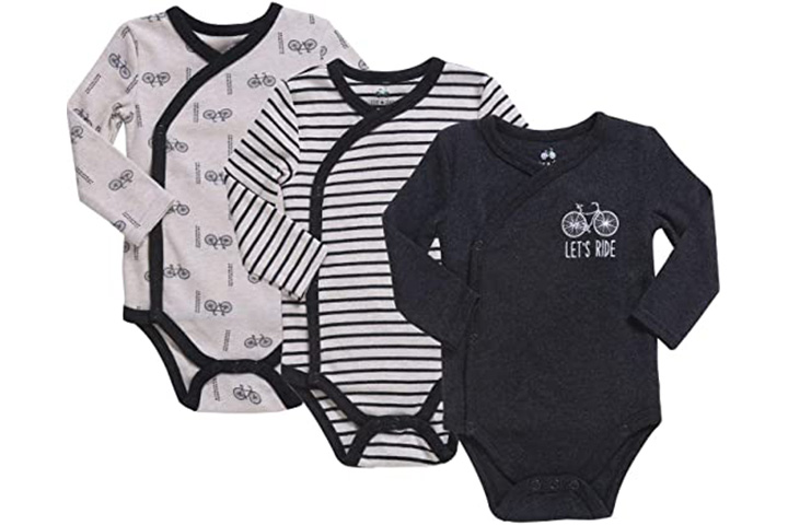 Asher and Olivia Baby Boy's 3-Pack Long-Sleeve Kimono Bodysuit Set