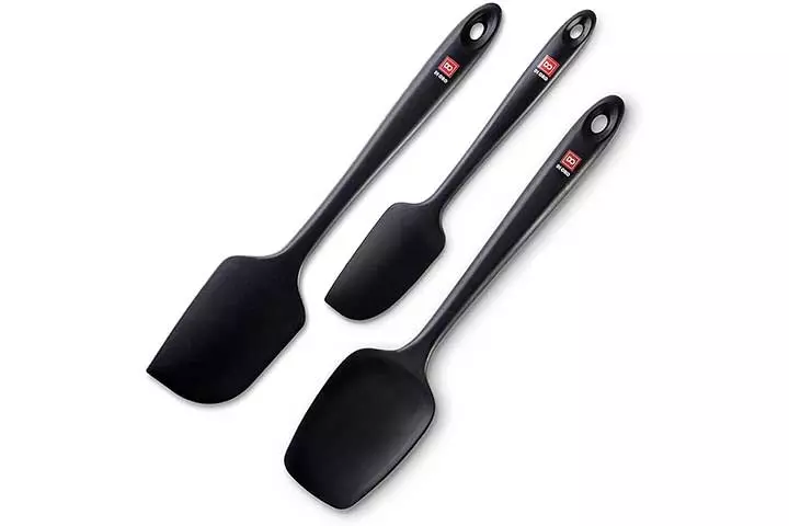Silicone Spatula Set Silicone Kitchen Utensils Set Silicone Brush Heat Resistant Food Grade Non-Stick Benss Set of 3, Black for Cooking Baking Cake Decorating