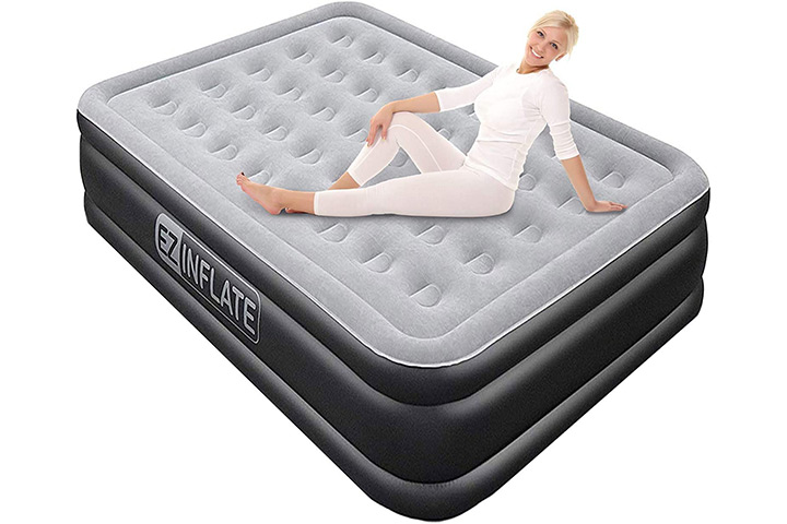 Camping bed Inflatable Air Mattress Heavy Duty Airbed ZHYX Airbed Single Flocked Single Air Bed for Indoor and Outdoor Use,Blue-191 * 73 * 22cm-dual-purposepumpforcarandhome Comfort Blow Up Bed