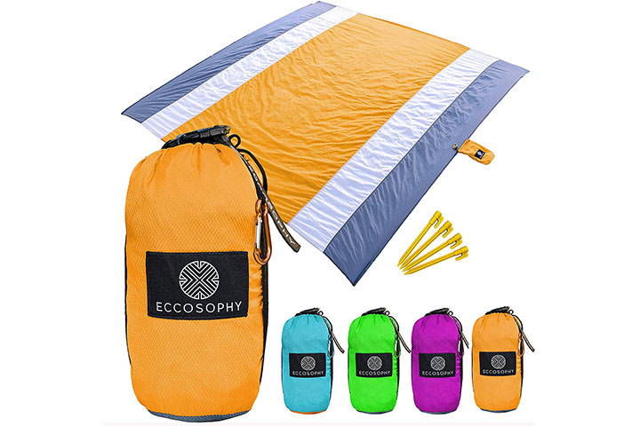 Hiwoss Sand Proof Beach Blanket,Waterproof Sand Free Beach Mat Large 71”x 60” with Corner Pockets,Portable Mesh Bag for Beach Festival,Picnic,Travel and Outdoor Camping,Watercolor Blue and Teal