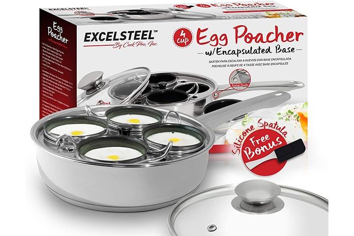 BPA Free 4 Cups VonShef Egg Poacher Sauce Pan with Removable Poaching Cups and Glass Lid 