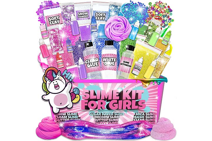 Slime Kit,Slime 12 Unicorn Slime Kit for Girls Boys Kids,DIY Slime Making Kit Clear Slime,10 Glitters for Party Favors Ages 3+
