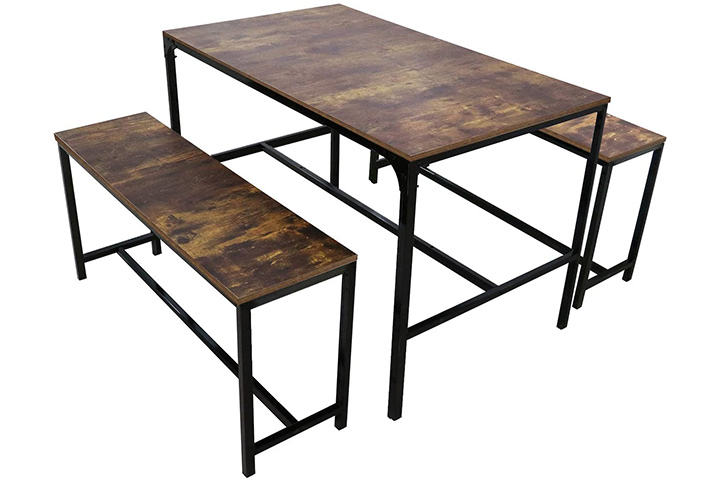 Lzayin Dining Table with Two Benches 3-Piece Dining Set