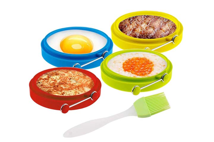 WEIWANA 1Pcs Household Supplies Silicone Round Egg Rings Pancake Mold Ring W Handles Nonstick Fried Frying Tool 