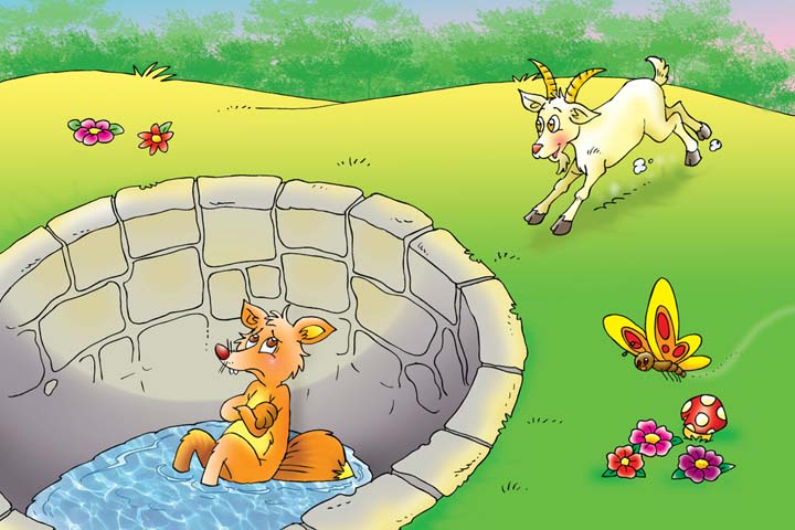 The thirsty goat jumps into the well