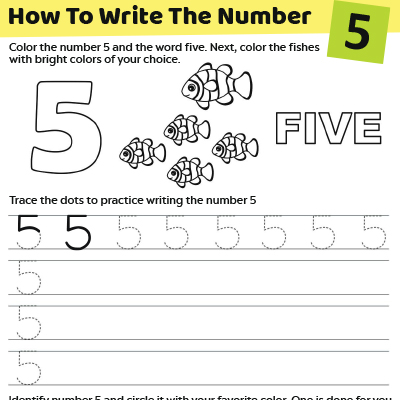 trace the number 5 worksheet for preschoolers