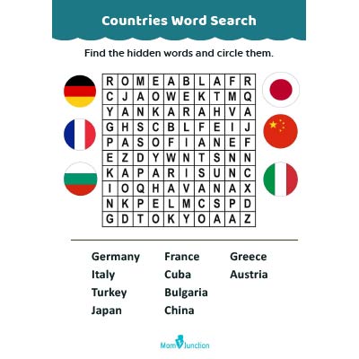 Countries Word Search Puzzle For Kids