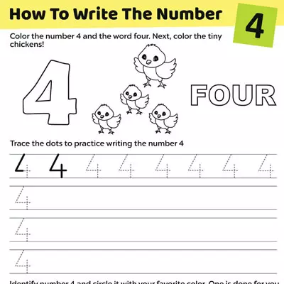 Trace The Number “4” Worksheet For Preschoolers_image