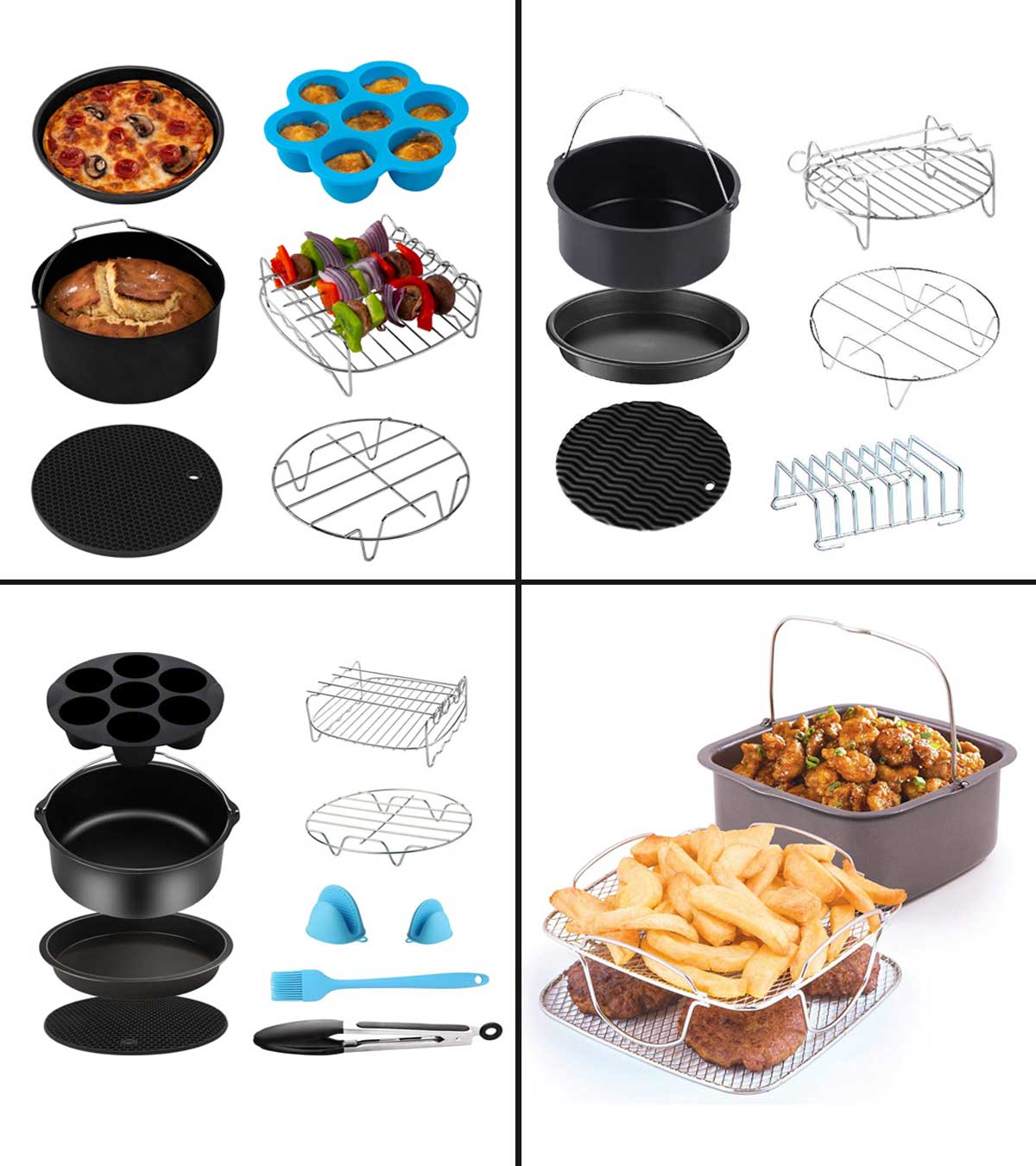 Gowise Power 1 Pizza Pan Gold 1 Silicone Mat 1 Cake Barrel 1 Skewer Rack 1 Metal holder 5 in 1 Air Fryer Accessories Set Kit Compatible with all Cozyna Asixx Air Fryer Accessories Philips 