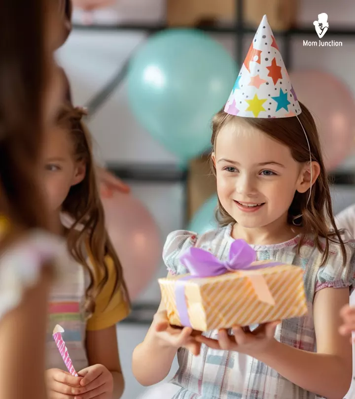 A group of children is enjoying their gifts