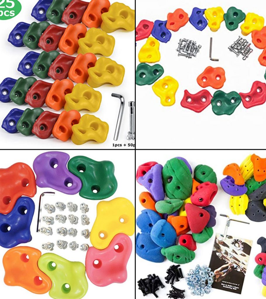 Little Ninja Climbing Holds Outdoor or Indoor DIY Climbing Rocks for Rock Climbing Wall Premium Installation Hardware Included 25 Rock Climbing Holds for Kids 