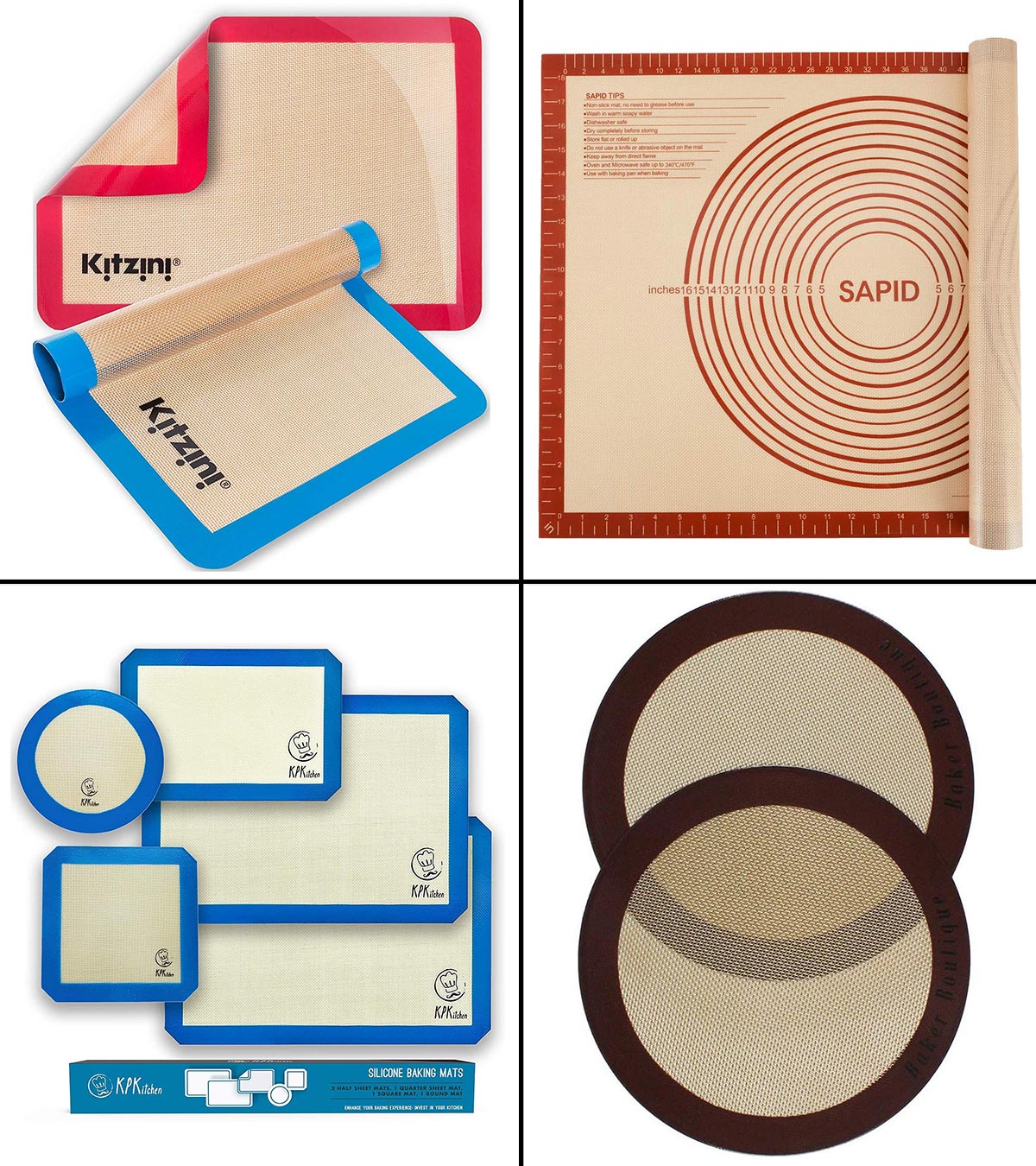 Non-Slip Pastry Mat Set Combo Kit of Silicone Mat with Measurements and Non-Stick Surface Plastic Bowl Scraper and Cookie Cutters for Baking