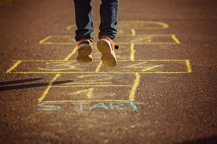 Calculator hopscotch activity for 10-year-olds