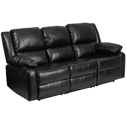 Flash Furniture Harmony Series Leather Sofa With Two Built-In Recliners – Black
