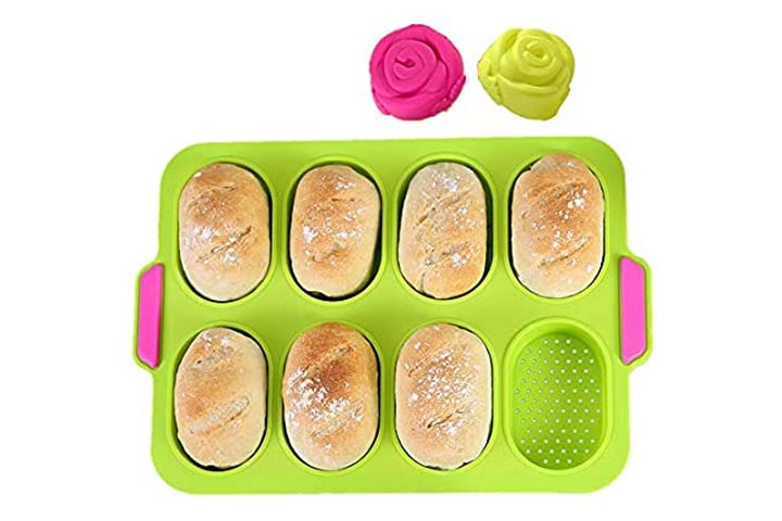 Silicone Mini Baguette Baking Tray Non-Stick Perforated Pan Loaf Baking Mould Bread Crisping Tray French Bread Breadstick Rolls Hamburger Molds Muffin Pan Kitchen Baking Tools 1 Pack- Dark Gray 