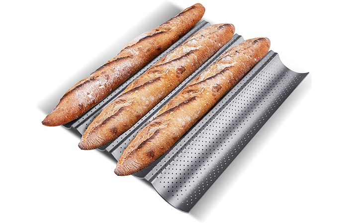 Non-Stick Perforated Baguette Pans French Bread Stick Bread Baking Mould Steel Tray ALBEFY Baguette Baking Tray for Baking 4 baguettes 
