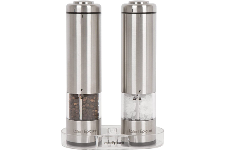 Salt And Pepper Grinder Kit Electric Stainless Steel Salt And Pepper Grinder With Light And Adjustable Thickness 2 Pcs Environmental Protection Battery-Operated Salt And Pepper Grinder Kit 