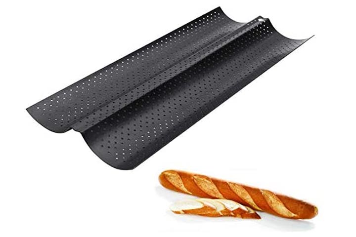 Mini Silicone Baguette Pan 3 Wave Loaves Non-Stick French Bread Pans Perforated Loaf Pan Bread Crisping Tray DIY Making Breadstick Cake Kitchen Baking Mould Bread Baking Tin Baguette Mold Black 