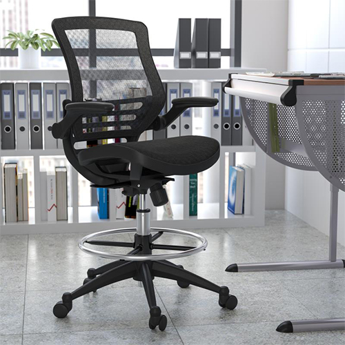 Flash Furniture Mid-Back Black Mesh Ergonomic Drafting Chair
