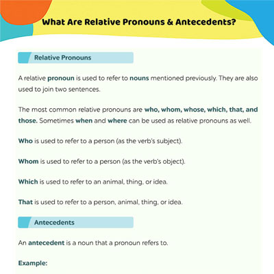 Relative Pronouns Worksheets For Kids