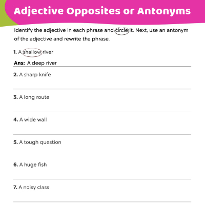 Adjective Opposites Or Antonyms Worksheet For Kids