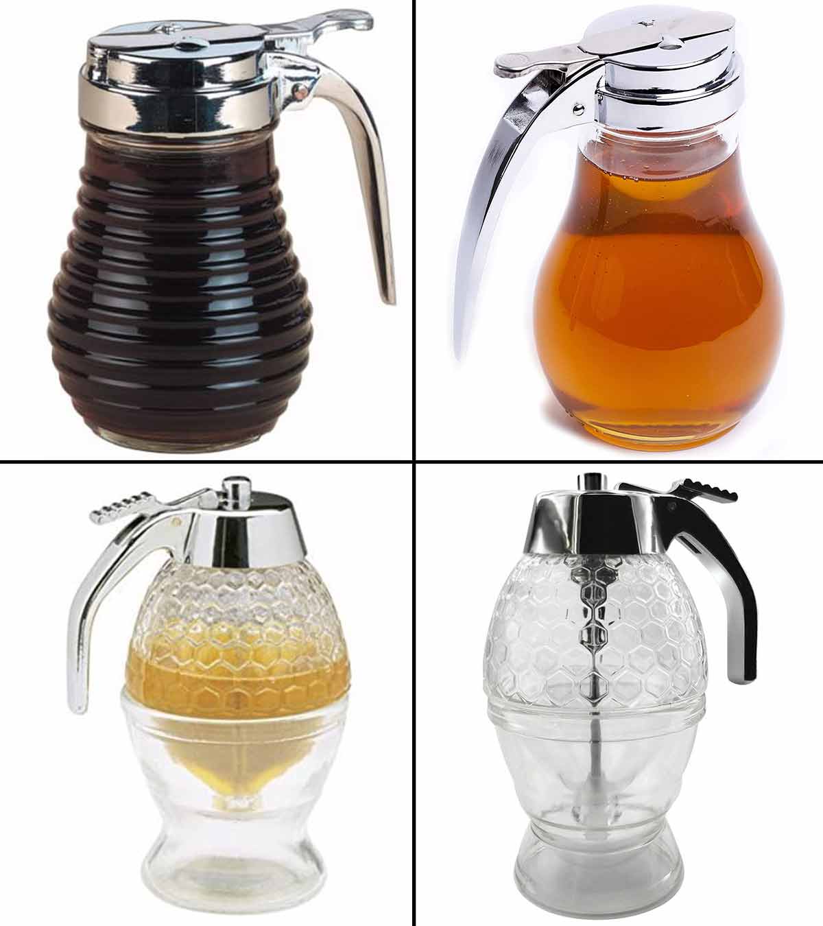 Syrup Dispenser,Kids Friendly Honey Jar Refill,Honey Dispenser with Counter Top Storage Stand and Stopper,Shatter Proof & BPA Free,No Drip Moderate Flow Renewed 200ML honey jar and dipper