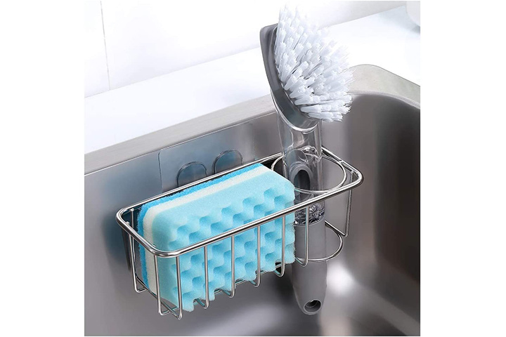 Adhesive Sponge Holder + Brush Holder, 2-in-1 Sink Caddy