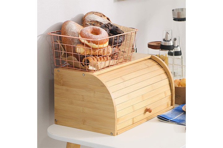 Betwoo Natural Wooden Roll Top Bread Box