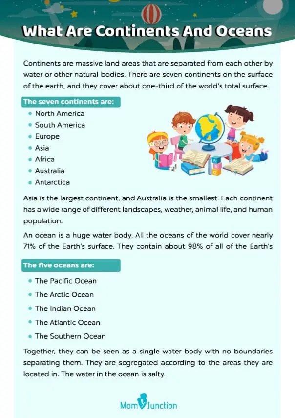 Continents And Oceans Worksheet