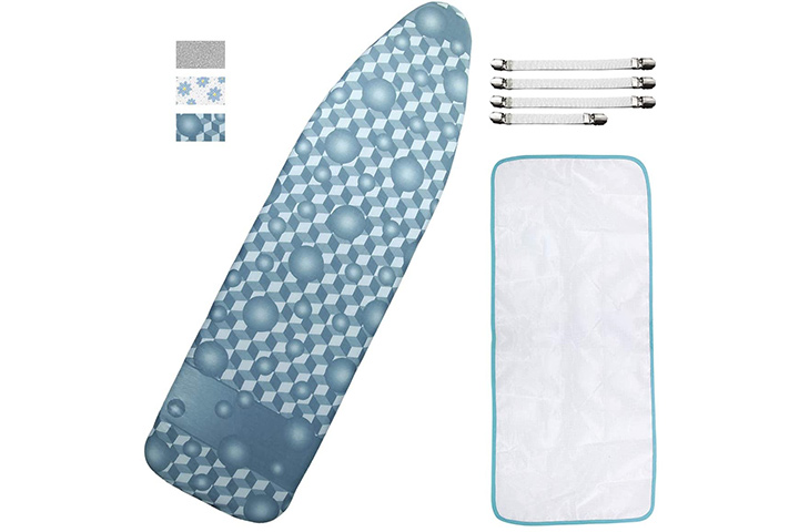 Eiufga Small Ironing Board Cover Resist Scorching and Staining 4 Fasteners and 1 Protective Scorch Mesh Cloth Ironing Board Cover and Pad 12 x 32inch Fits Small Ironing Board 
