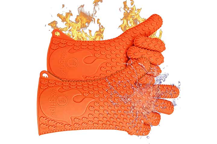 Silicone Kitchen Glove Heat Resistant Hot Pads Insulationwaterproof Blue TOPHOME Oven Mitts Multi Purpose Grilling Gloves Anti-slip Grilling Gloves 
