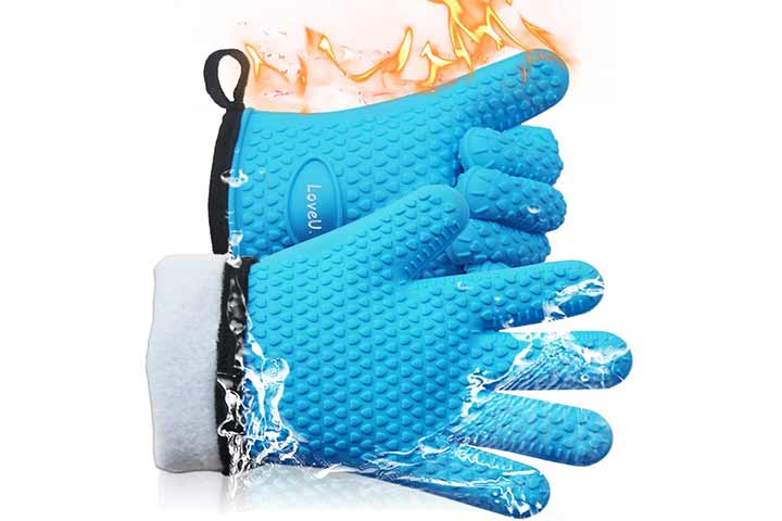 Red Extra Long Heat Resistant Oven Gloves-with Deluxe Padded Cotton Liner for Extra Protection,Best for Grilling Cooking and Baking Proteove Pack of 2 Silicone Oven Mitts 