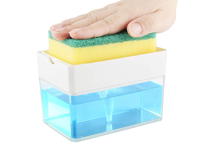 Soap Dispenser for Kitchen + Sponge Holder 2-in-1