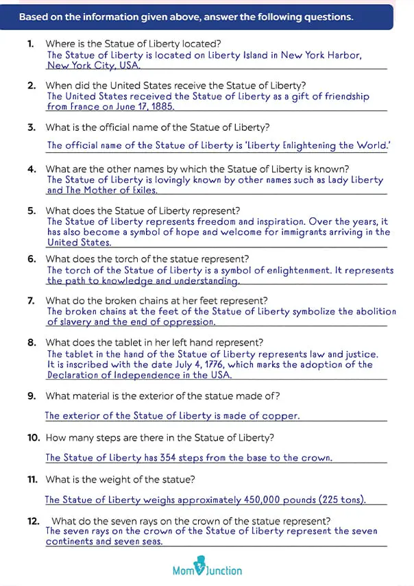 Statue Of Liberty Free Worksheet For First Grade