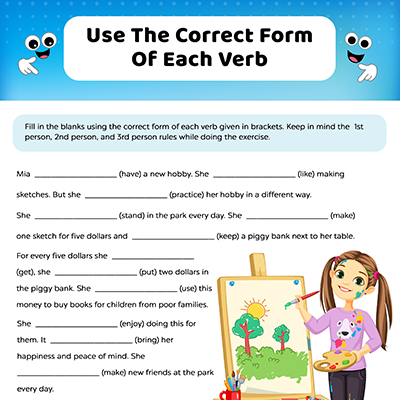 fill correct form of each verb verb tense worksheets