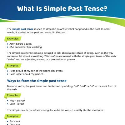 Simple Past Tense  Verb Tense Worksheet For Kids