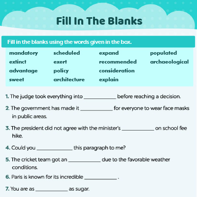 Fill In The Blanks | Vocabulary Worksheets For 5th Grade