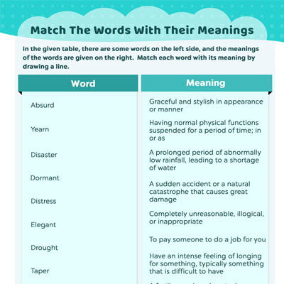 Vocabulary Worksheets: Match The Words
