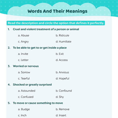 Vocabulary Worksheets: Words And Their Meanings