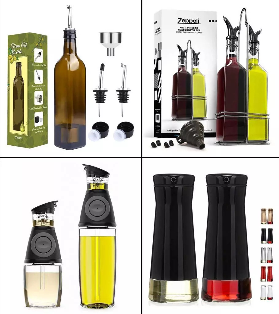 Gmisun Olive Oil Dispenser Bottle Auto Open Oil Dispenser Dripless Glass Oil Vinegar Cruet Kitchen Condiment Container with No-Slip Handle 18 oz Red 