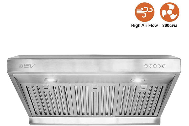 COSTWAY 30 Capable Under Cabinet Range Hood 3-Speed Stainless Steel Cooking Vent Fan with LED Light Under Cabinet with 7 Height 