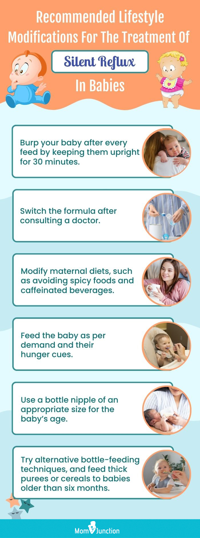 recommended lifestyle modifications for the treatment of silent reflux in babies (infographic)