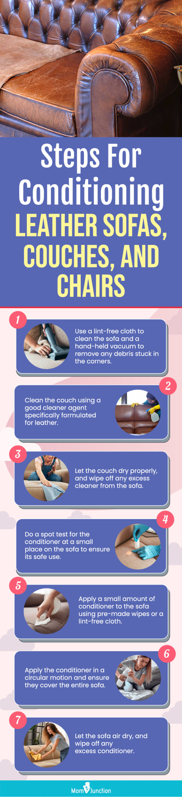 Steps For Conditioning Leather Sofas, Couches, And Chairs (infographic)