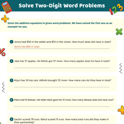 Addition Worksheets: Two Digit Word Problems