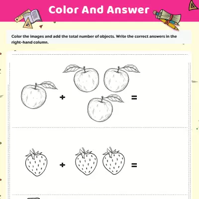 Addition Worksheets: Color And Add Using Given Objects_image