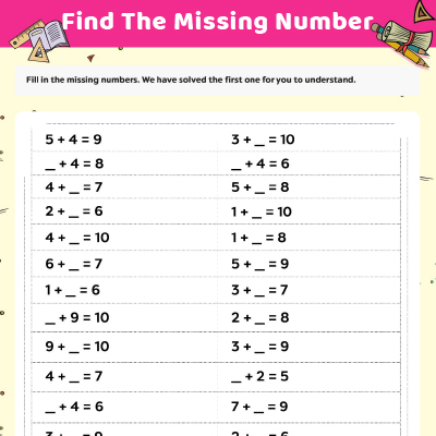 Addition Worksheets: Find The Missing Addend Number