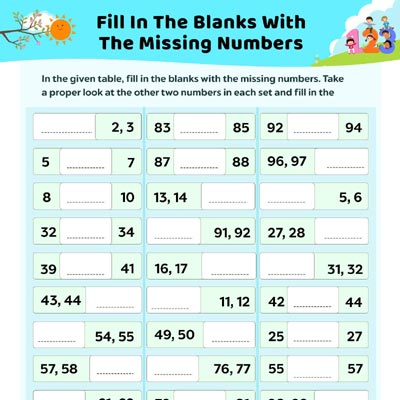 Fill In The Blanks With The Missing Numbers