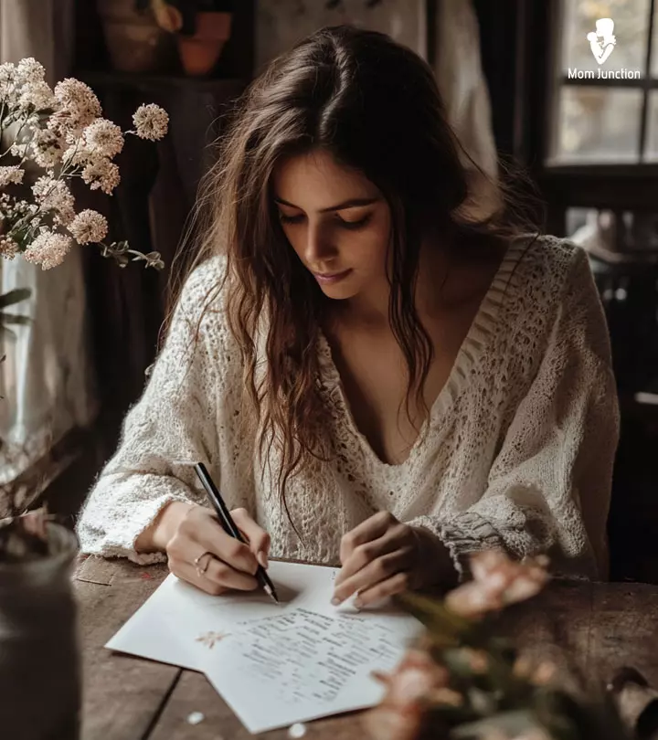 A girl writing a letter to her boyfriend