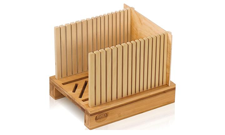 Kitchen Seven Bamboo Bread Slicer with Crumb Tray Bamboo Bread Cutter for  Homemade Bread, Loaf Cakes, Bagels Slicer, 3 Slice Sizes, Adjustable