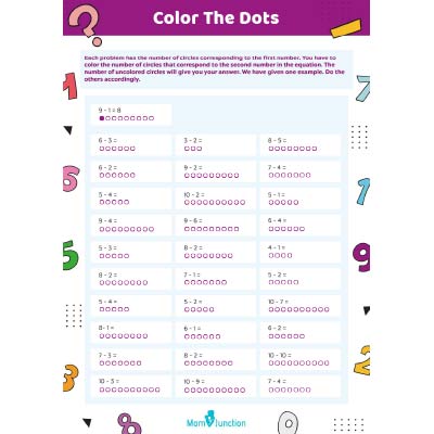 Subtraction Worksheets: Subtract Using Dots